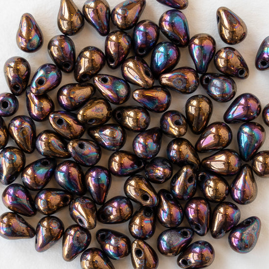 4x6mm Glass Teardrop Beads - Bronze Oil Slick - 120 Beads