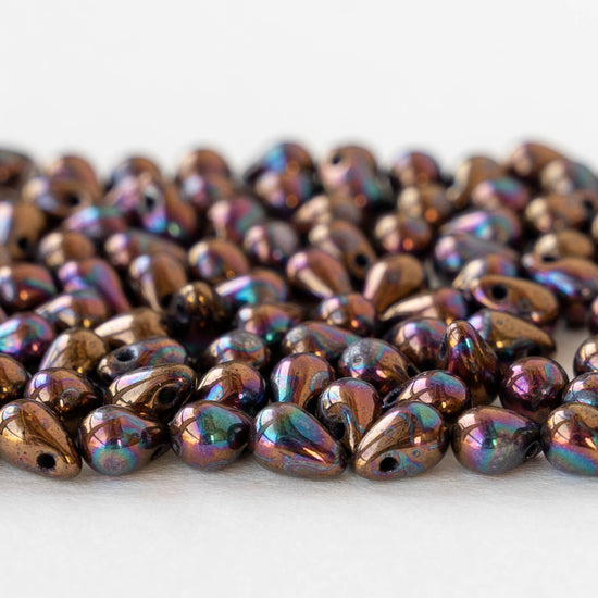 4x6mm Glass Teardrop Beads - Bronze Oil Slick - 120 Beads