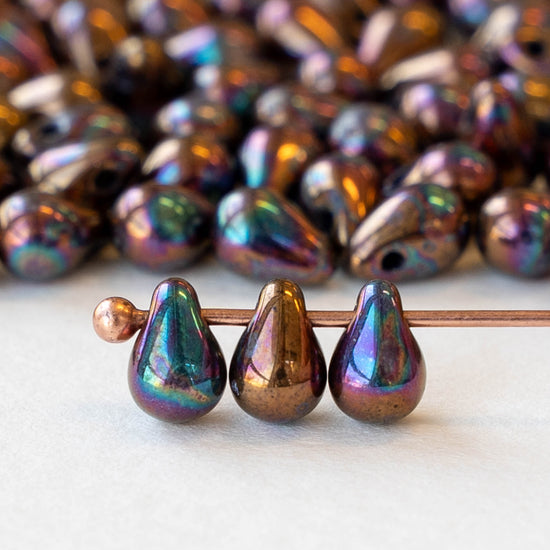 4x6mm Glass Teardrop Beads - Bronze Oil Slick - 120 Beads