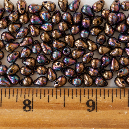 4x6mm Glass Teardrop Beads - Bronze Oil Slick - 120 Beads