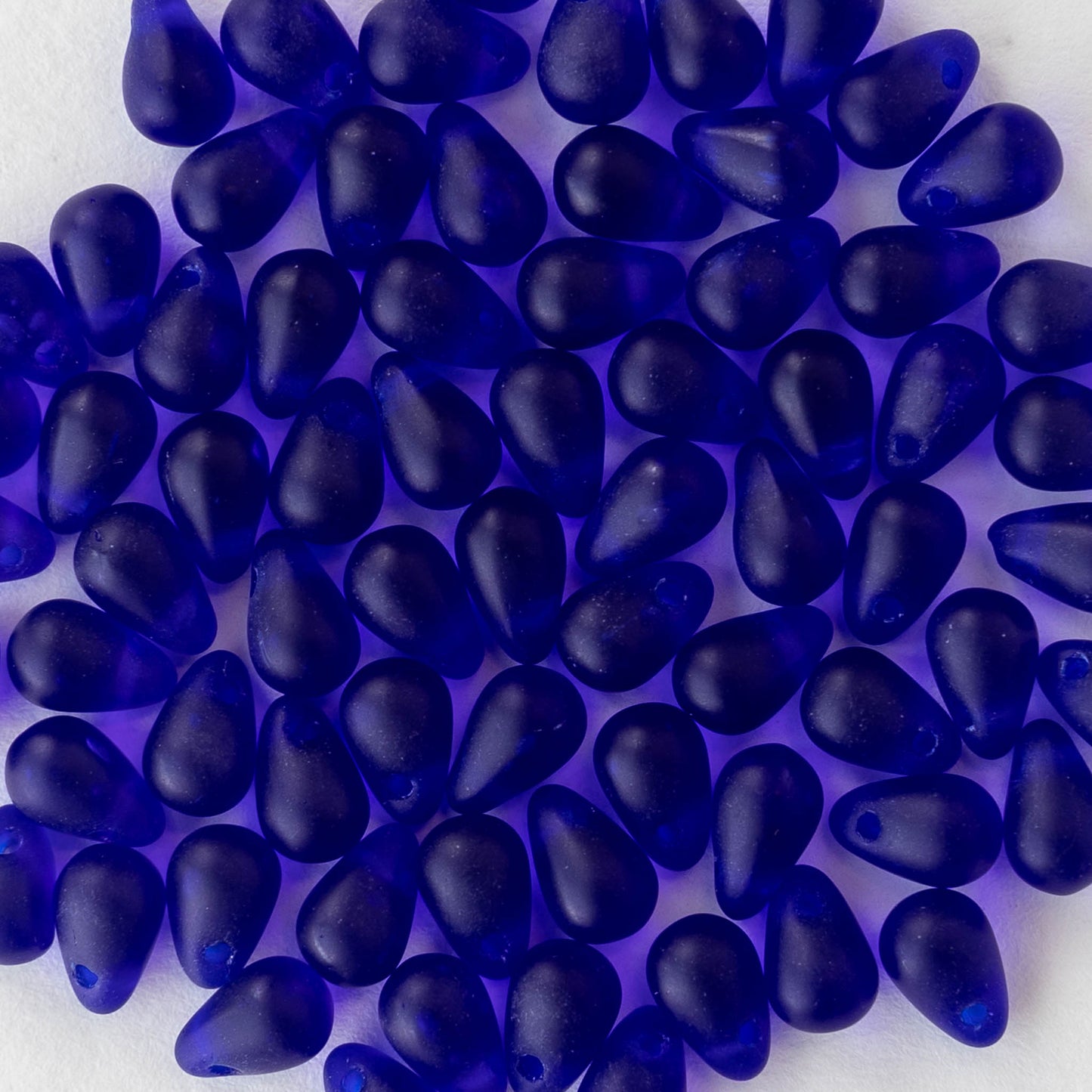 4x6mm Glass Teardrop Beads - Cobalt Matte - 100 Beads