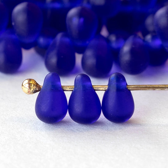 4x6mm Glass Teardrop Beads - Cobalt Matte - 100 Beads