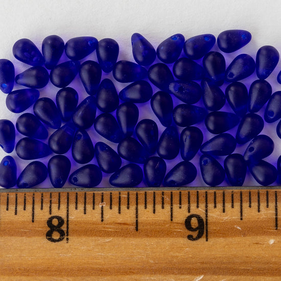 4x6mm Glass Teardrop Beads - Cobalt Matte - 100 Beads