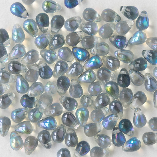 4x6mm Glass Teardrop Beads - Black Diamond AB - 100 Beads