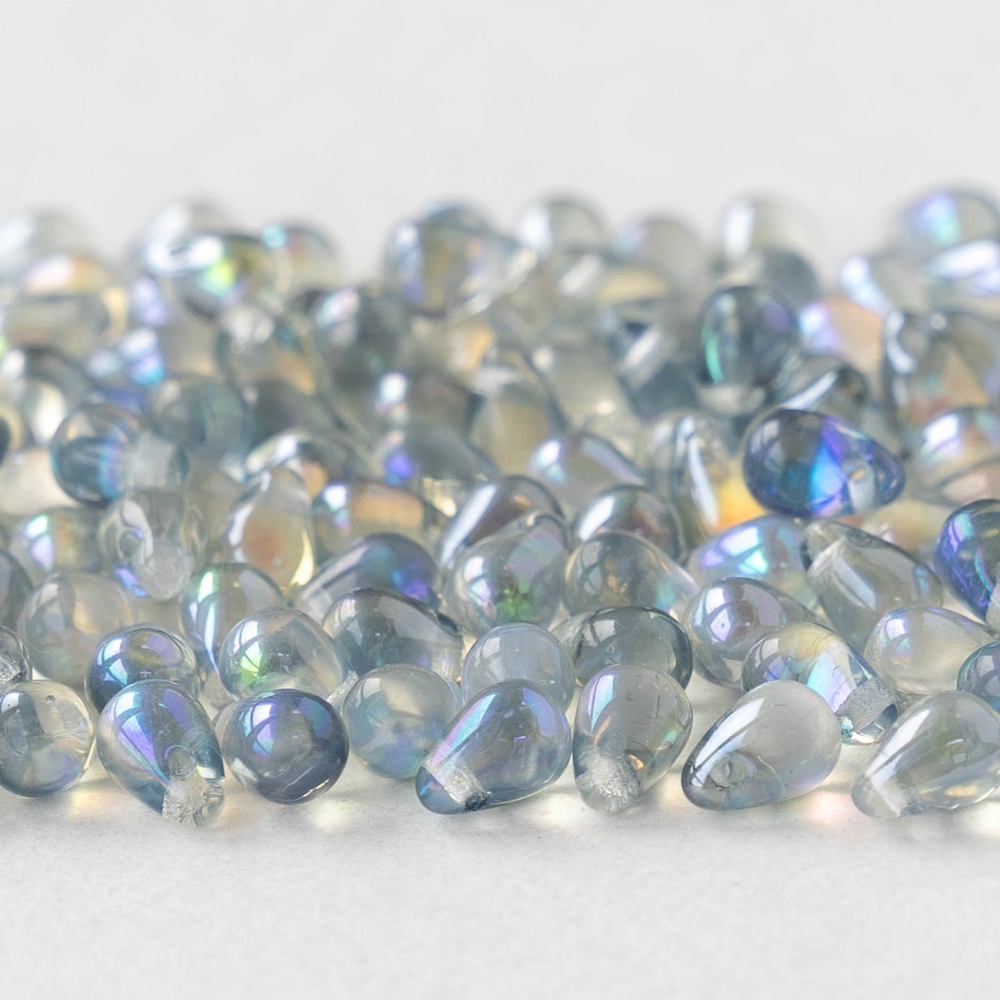 4x6mm Glass Teardrop Beads - Black Diamond AB - 100 Beads