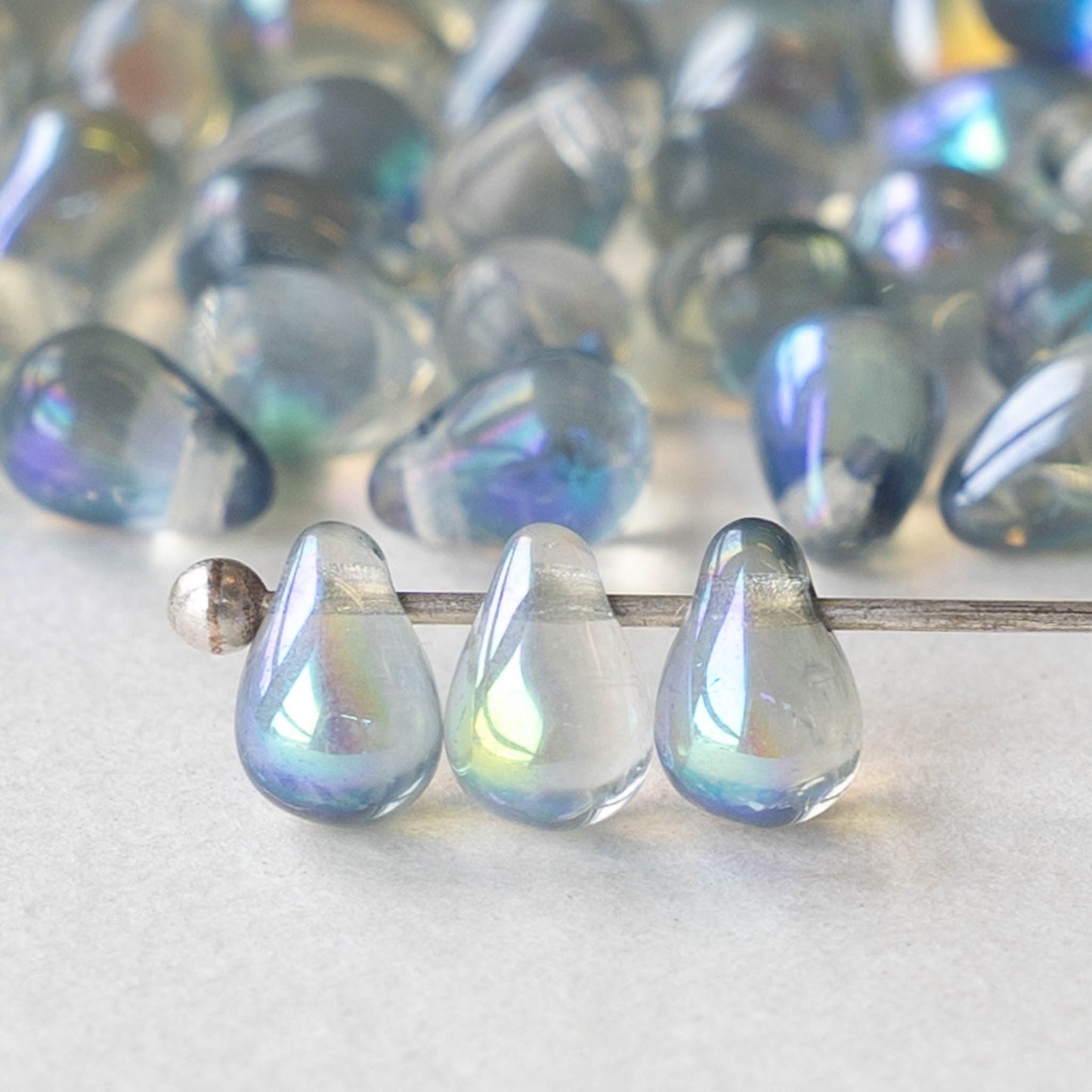 4x6mm Glass Teardrop Beads - Black Diamond AB - 100 Beads