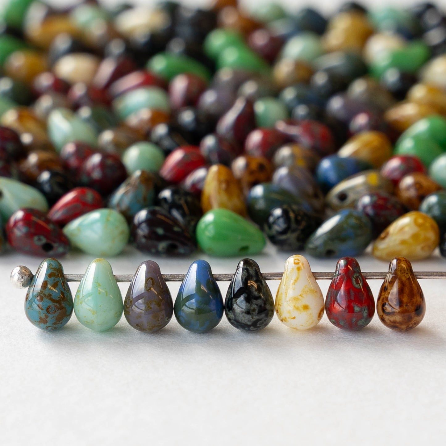 4x6mm Glass Teardrop Beads - Opaque Earthy Picasso Mix - 100 beads