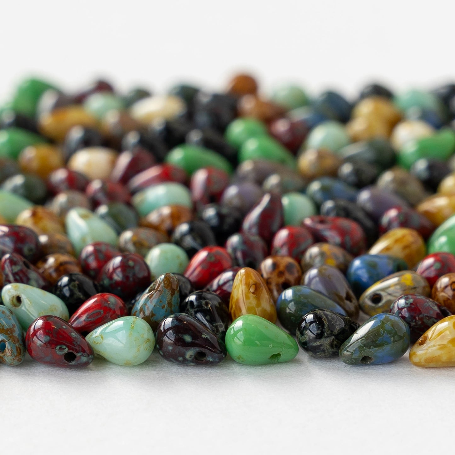 4x6mm Glass Teardrop Beads - Opaque Earthy Picasso Mix - 100 beads