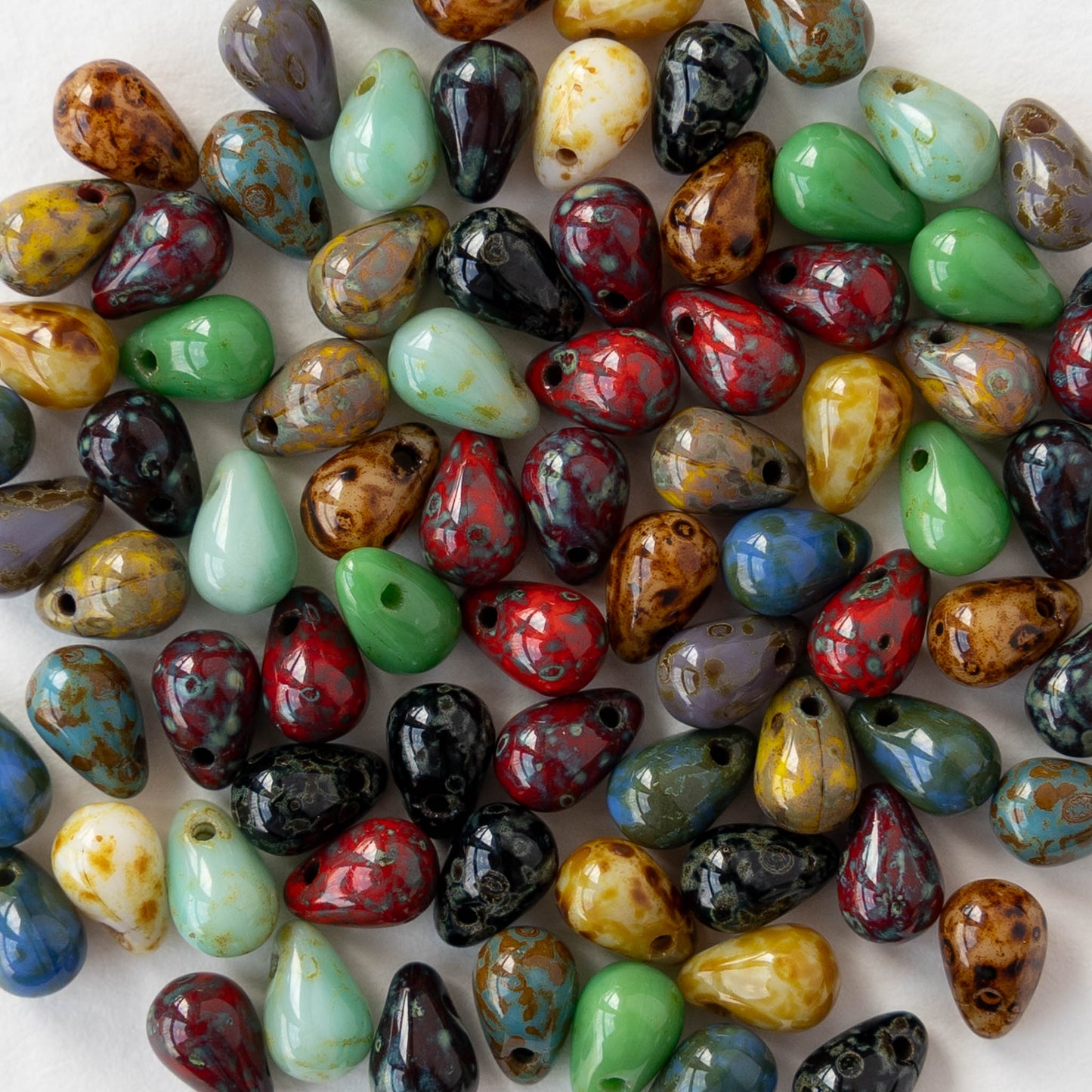 4x6mm Glass Teardrop Beads - Opaque Earthy Picasso Mix - 100 beads
