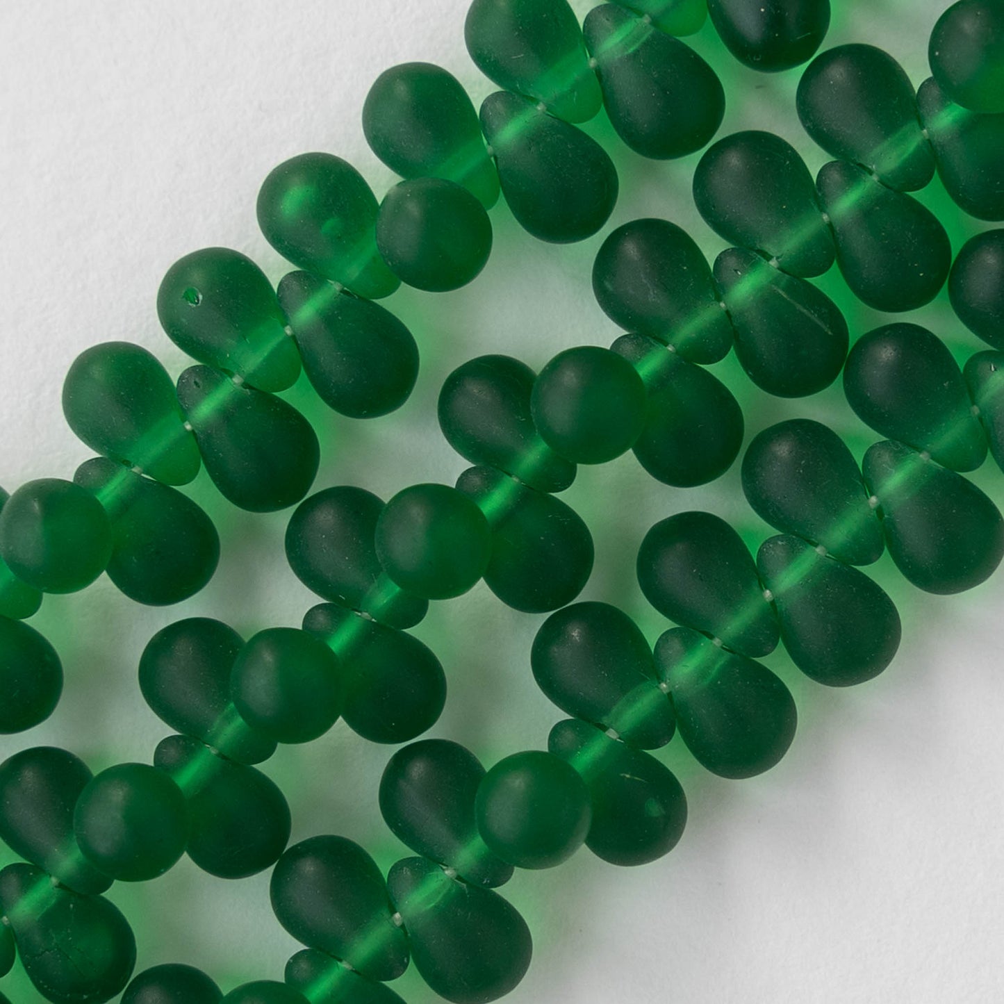 4x6mm Frosted Glass Teardrops - Emerald Green Matte - 100 Beads