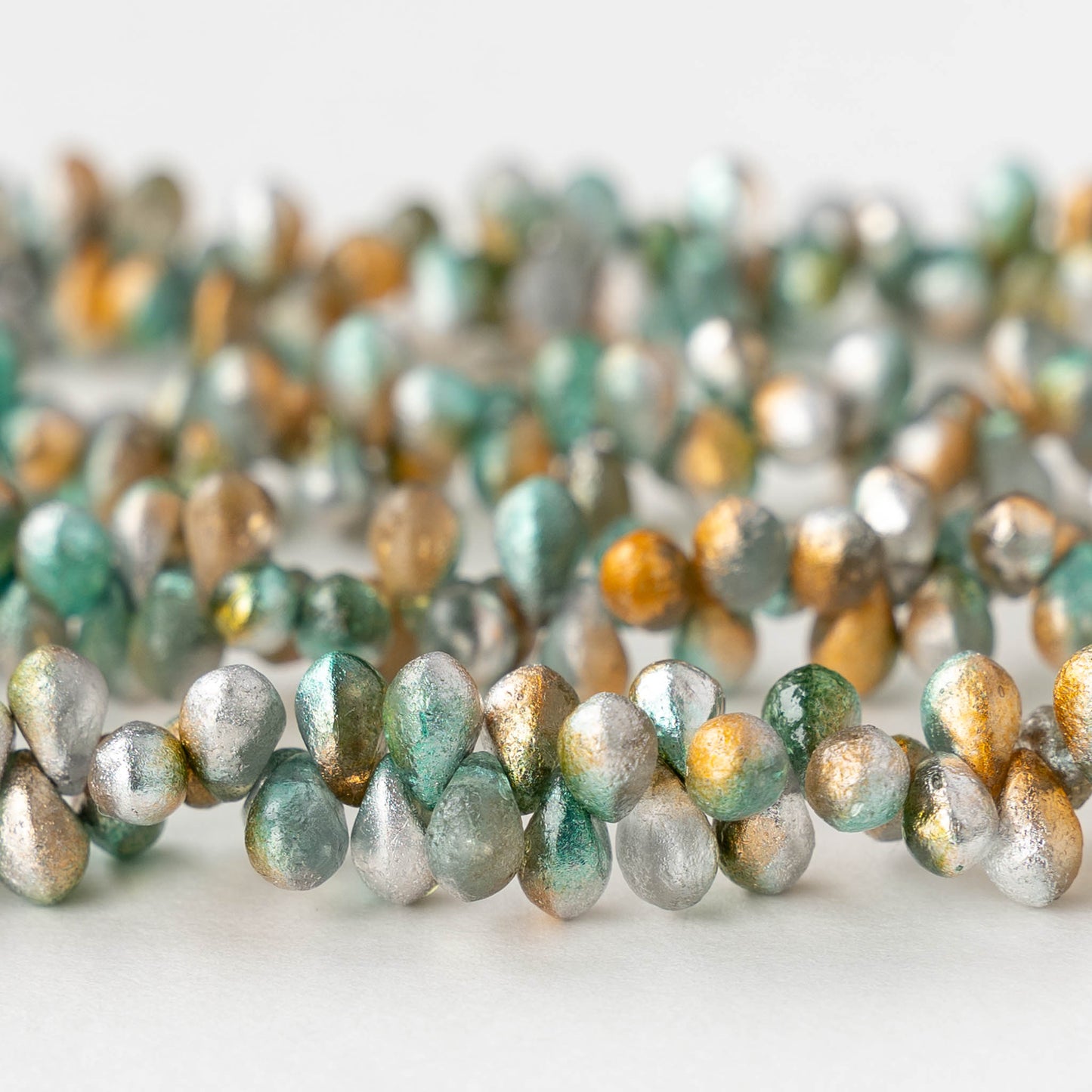 4x6mm Glass Teardrop Beads - Etched Spring Celestial Mix - 50 beads