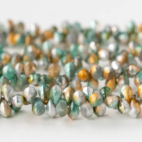 4x6mm Glass Teardrop Beads - Etched Spring Celestial Mix - 50 beads