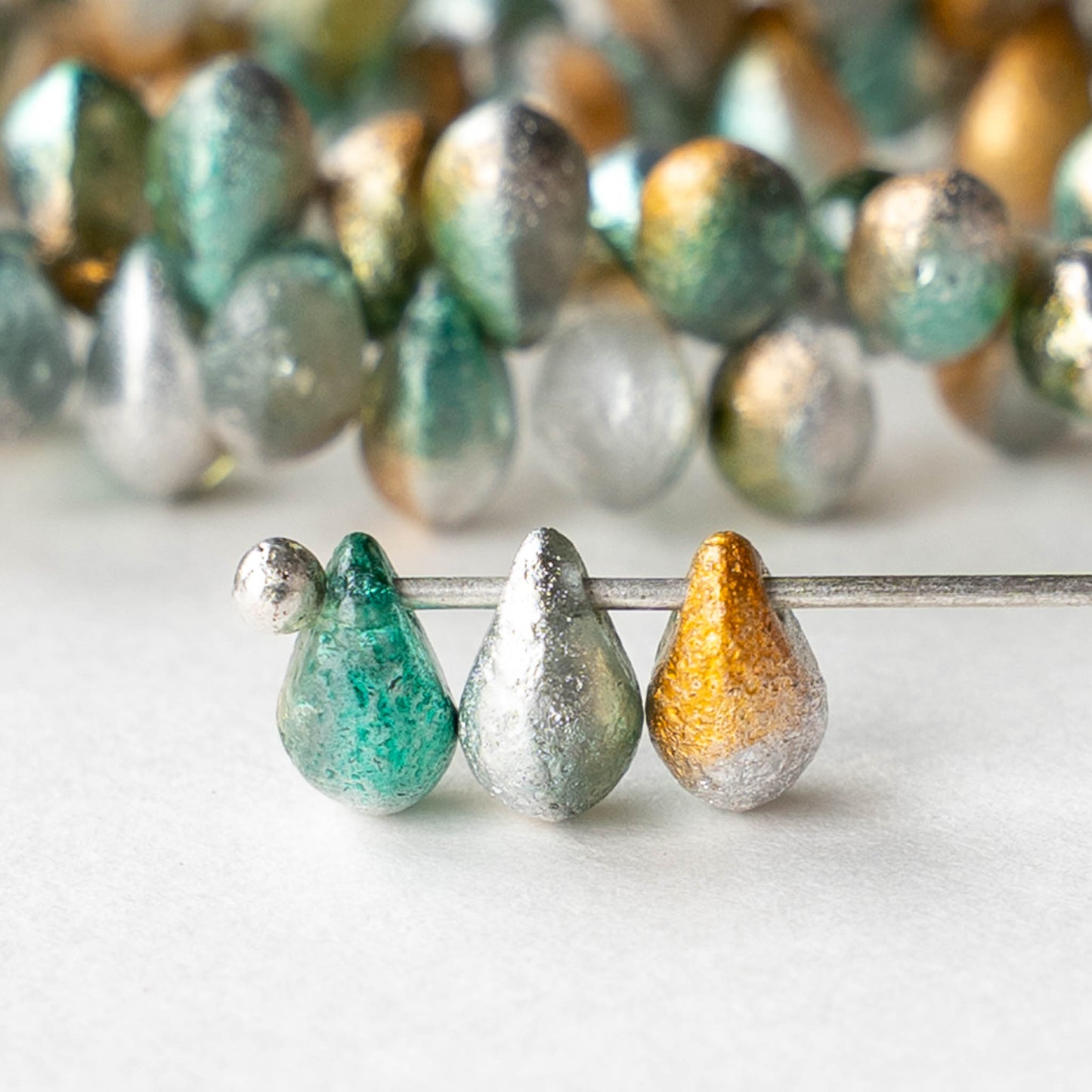 4x6mm Glass Teardrop Beads - Etched Spring Celestial Mix - 50 beads
