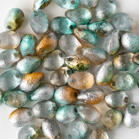 4x6mm Glass Teardrop Beads - Etched Spring Celestial Mix - 50 beads