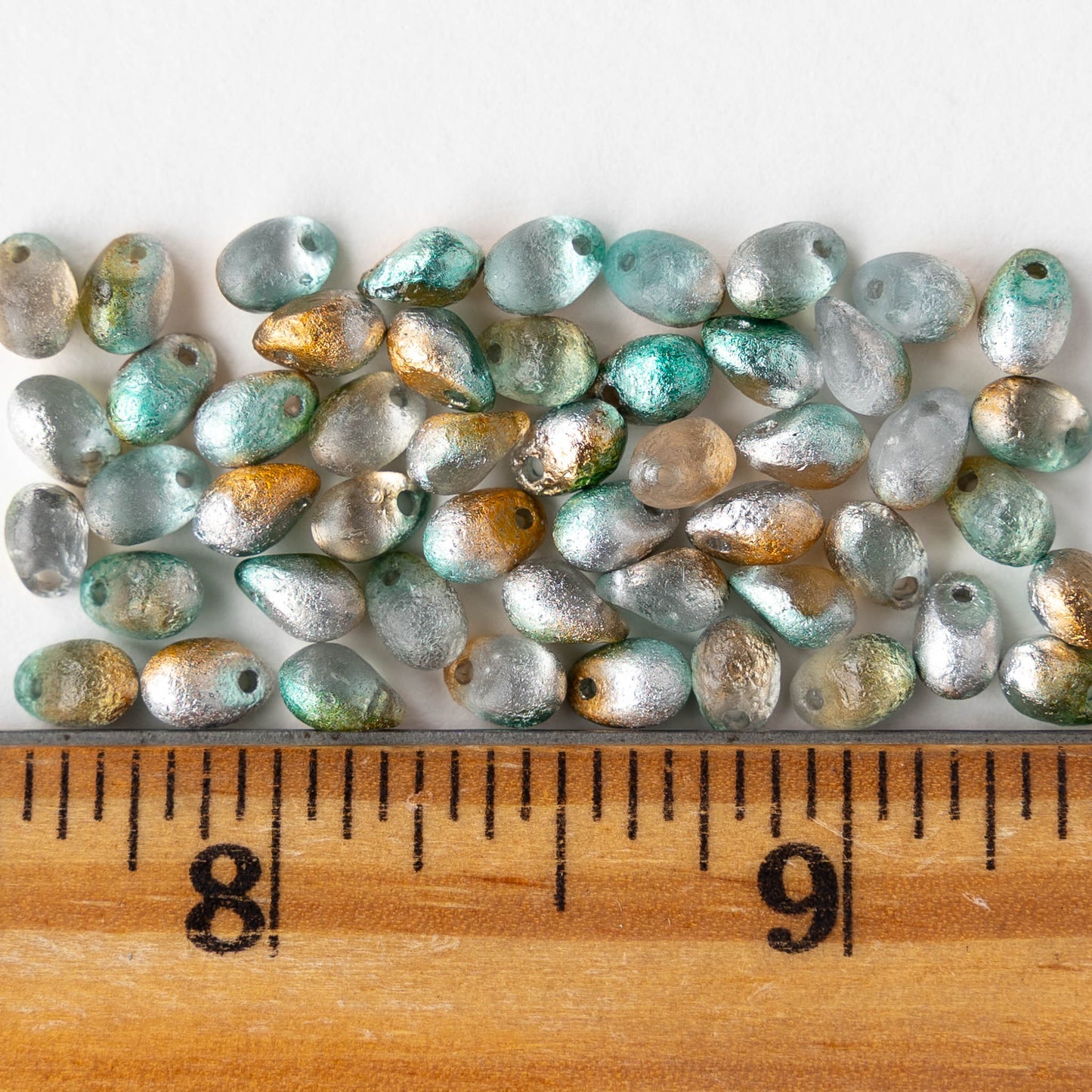 4x6mm Glass Teardrop Beads - Etched Spring Celestial Mix - 50 beads