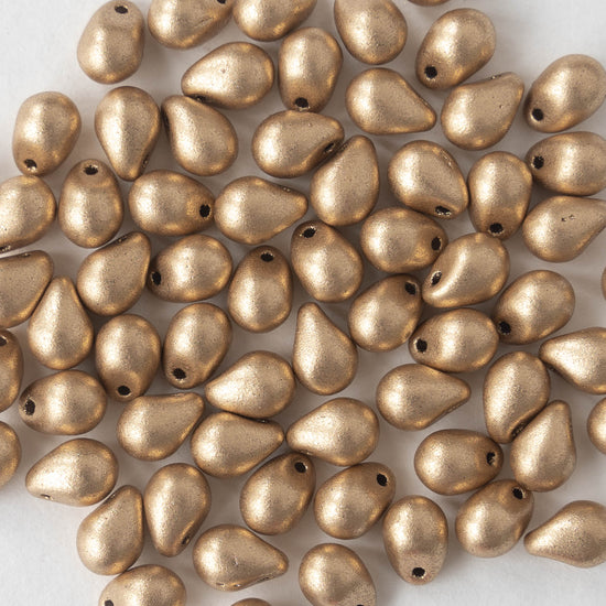 Load image into Gallery viewer, 5x7mm Glass Teardrop Beads - Gold Matte - 120 Beads
