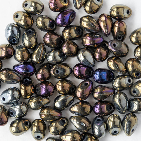 4x6mm Glass Teardrop Beads - Gold Silver Iris - 100 Beads