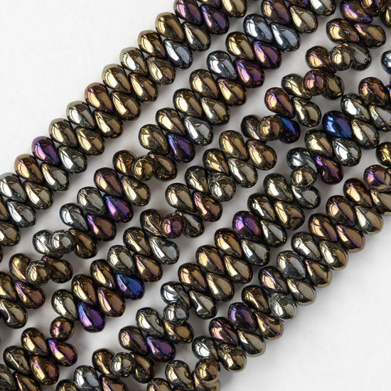 4x6mm Glass Teardrop Beads - Gold Silver Iris - 100 Beads