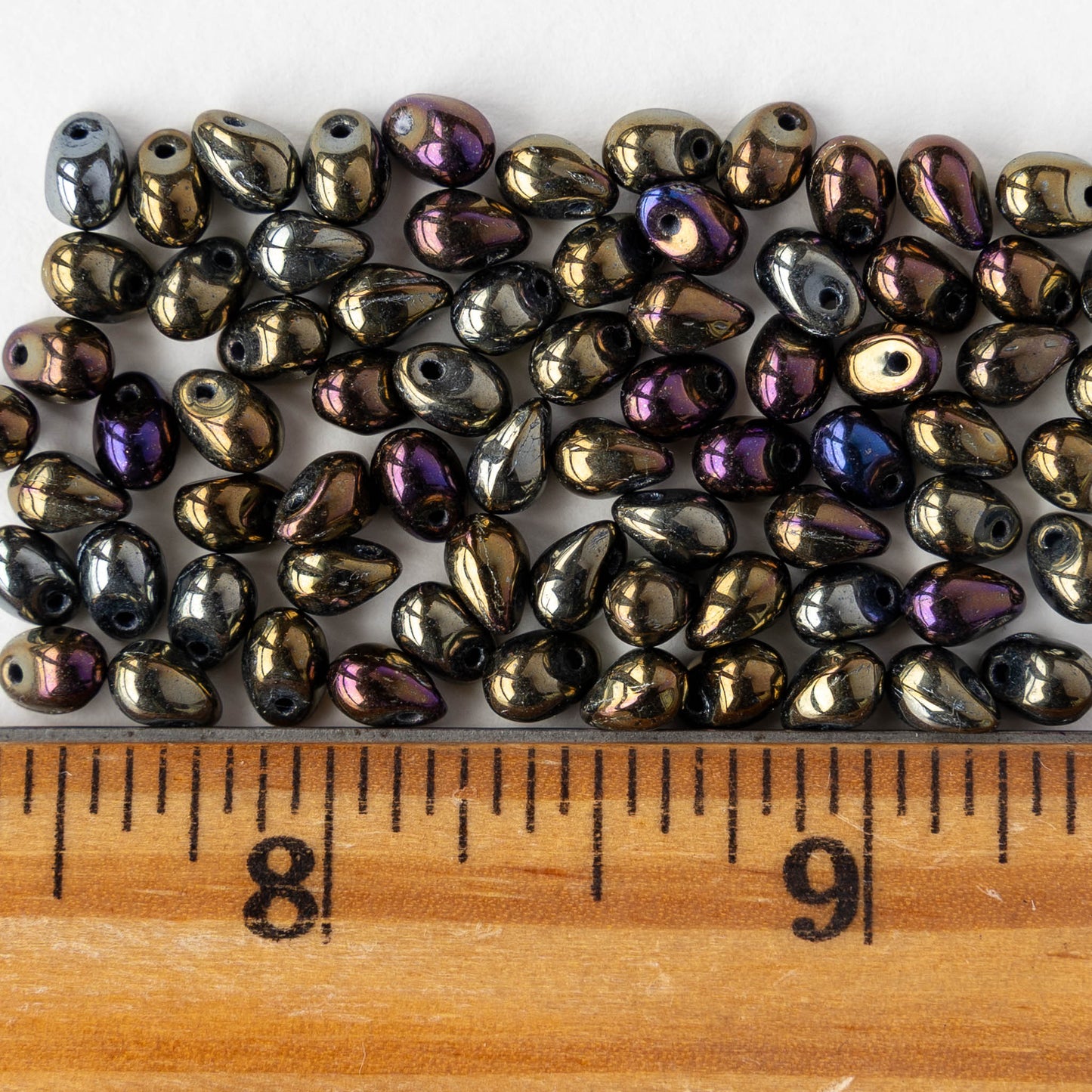 4x6mm Glass Teardrop Beads - Gold Silver Iris - 100 Beads