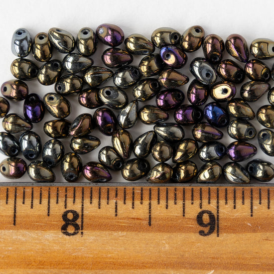 4x6mm Glass Teardrop Beads - Gold Silver Iris - 100 Beads