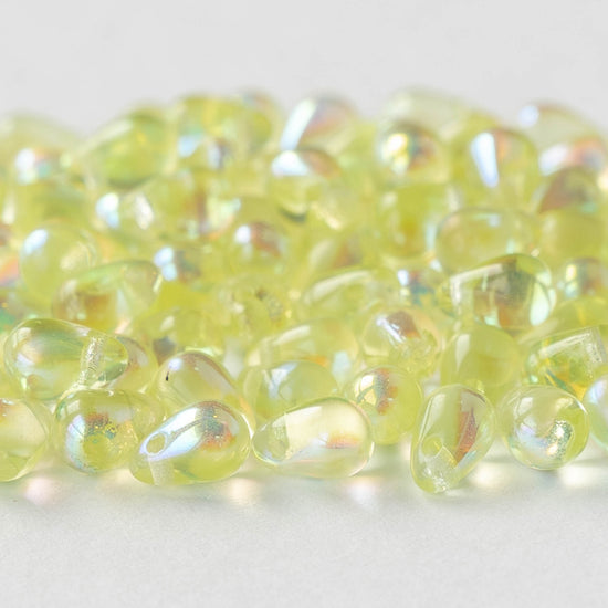 4x6mm Glass Teardrop Beads - Jonquil Yellow AB - 100 Beads