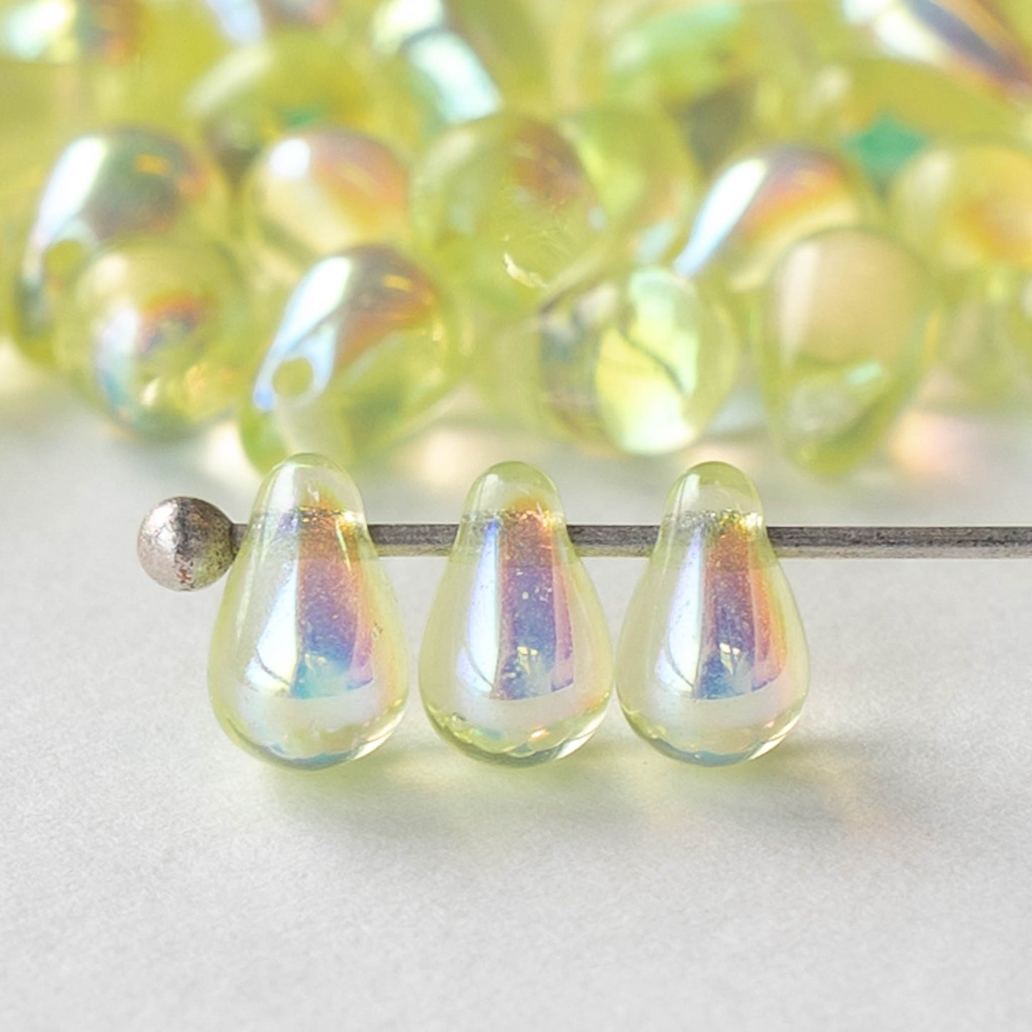 4x6mm Glass Teardrop Beads - Jonquil Yellow AB - 100 Beads