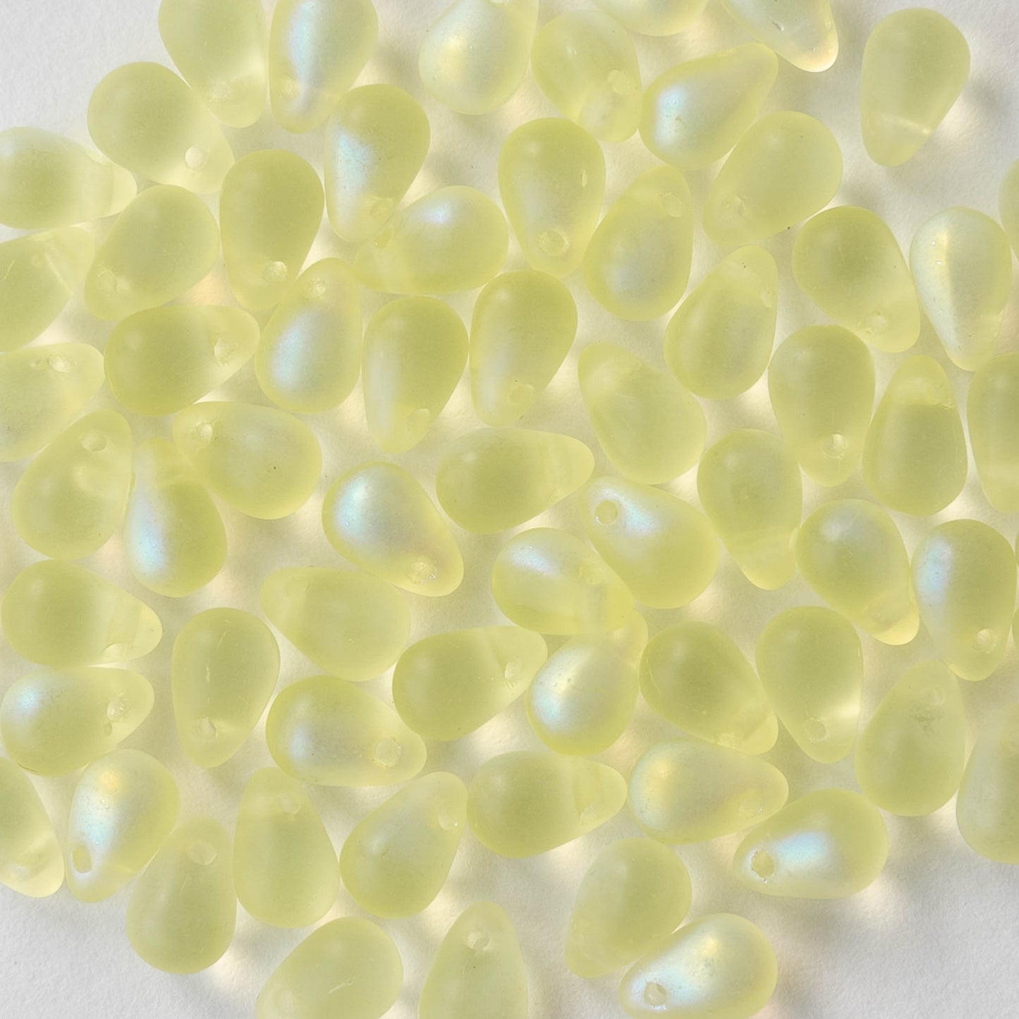 4x6mm Frosted Glass Teardrops - Jonquil Yellow AB - 100 Beads
