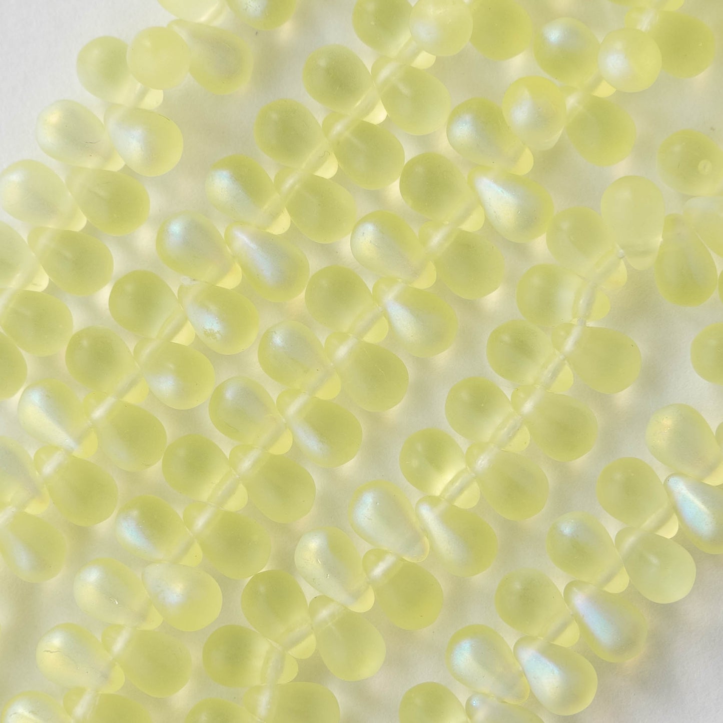 4x6mm Frosted Glass Teardrops - Jonquil Yellow AB - 100 Beads