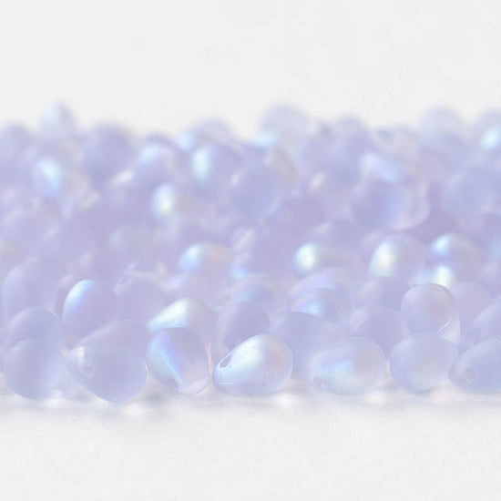 4x6mm Glass Teardrop Beads - Lavender AB Matte - 100 Beads