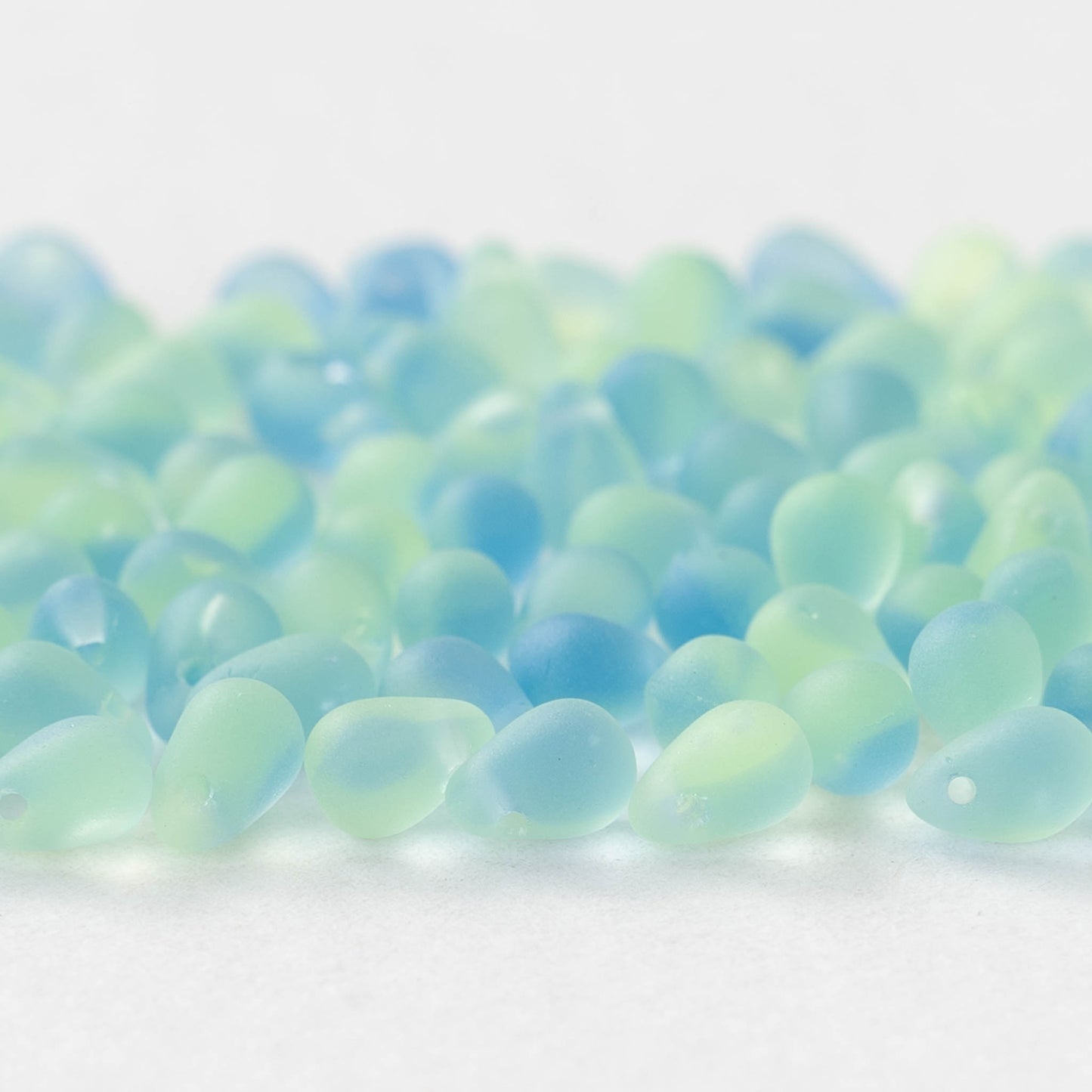 4x6mm Glass Teardrop Beads - Blue Green matte Mix - 120 Beads