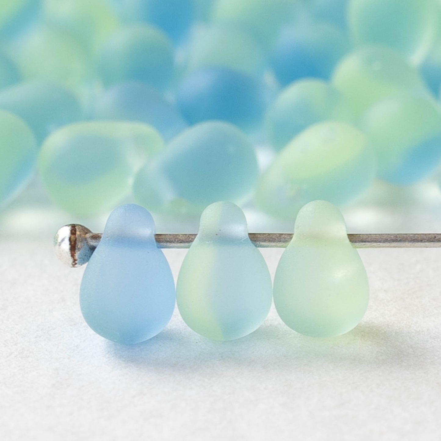 4x6mm Glass Teardrop Beads - Blue Green matte Mix - 120 Beads