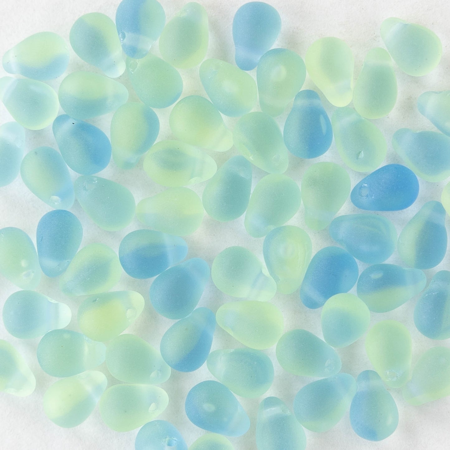 4x6mm Glass Teardrop Beads - Blue Green matte Mix - 120 Beads