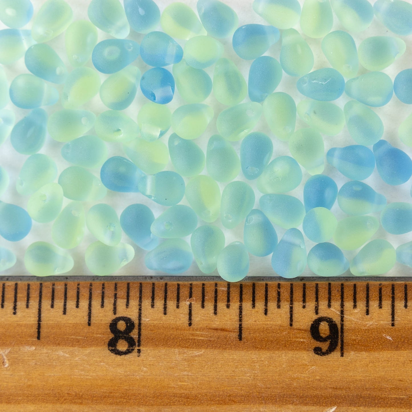 4x6mm Glass Teardrop Beads - Blue Green matte Mix - 120 Beads