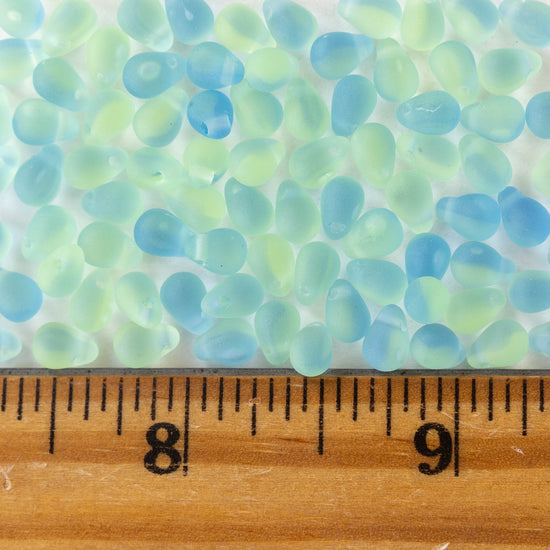 4x6mm Glass Teardrop Beads - Blue Green matte Mix - 120 Beads