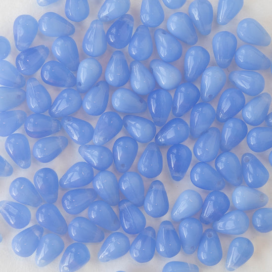 4x6mm Glass Teardrop Beads - Light Blue Opaline - 50 Beads