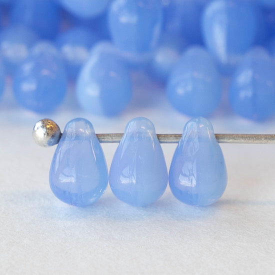 4x6mm Glass Teardrop Beads - Light Blue Opaline - 50 Beads