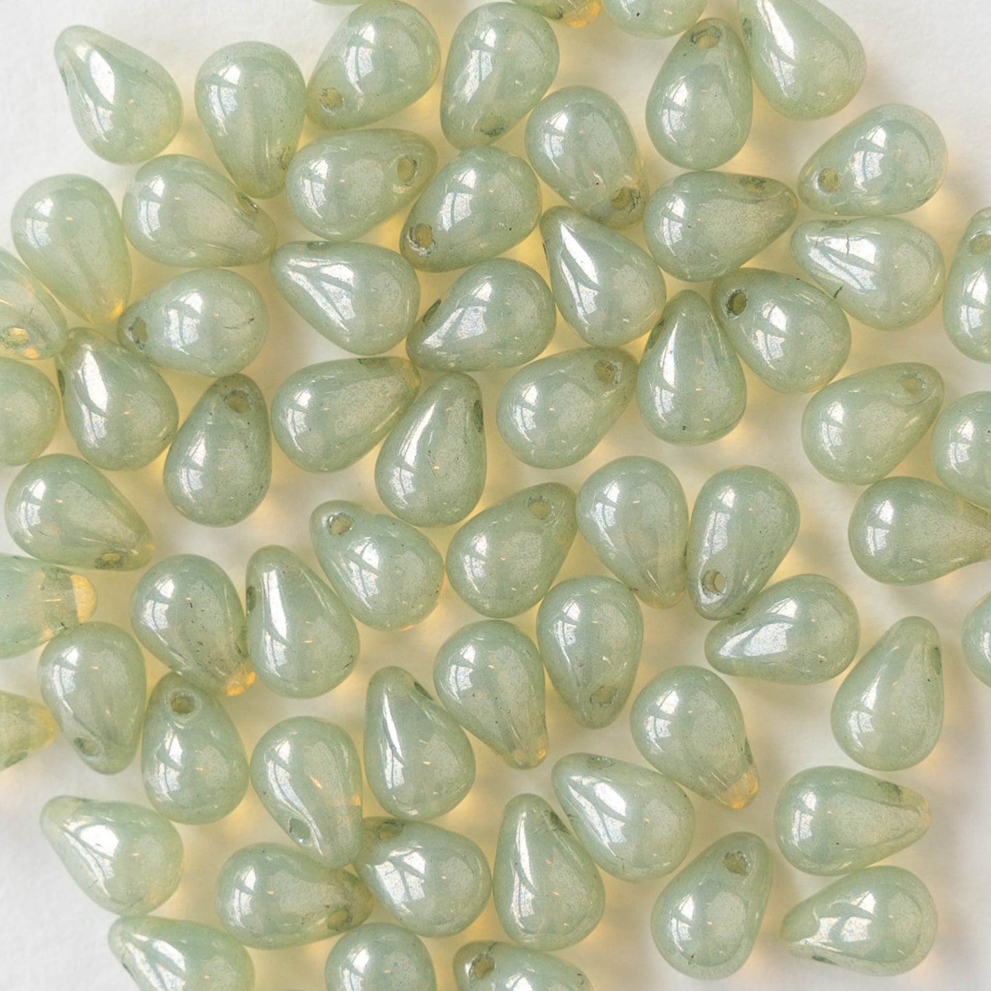 4x6mm Glass Teardrop Beads - Light Green Luster- 100 Beads