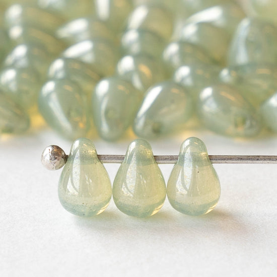 4x6mm Glass Teardrop Beads - Light Green Luster- 100 Beads