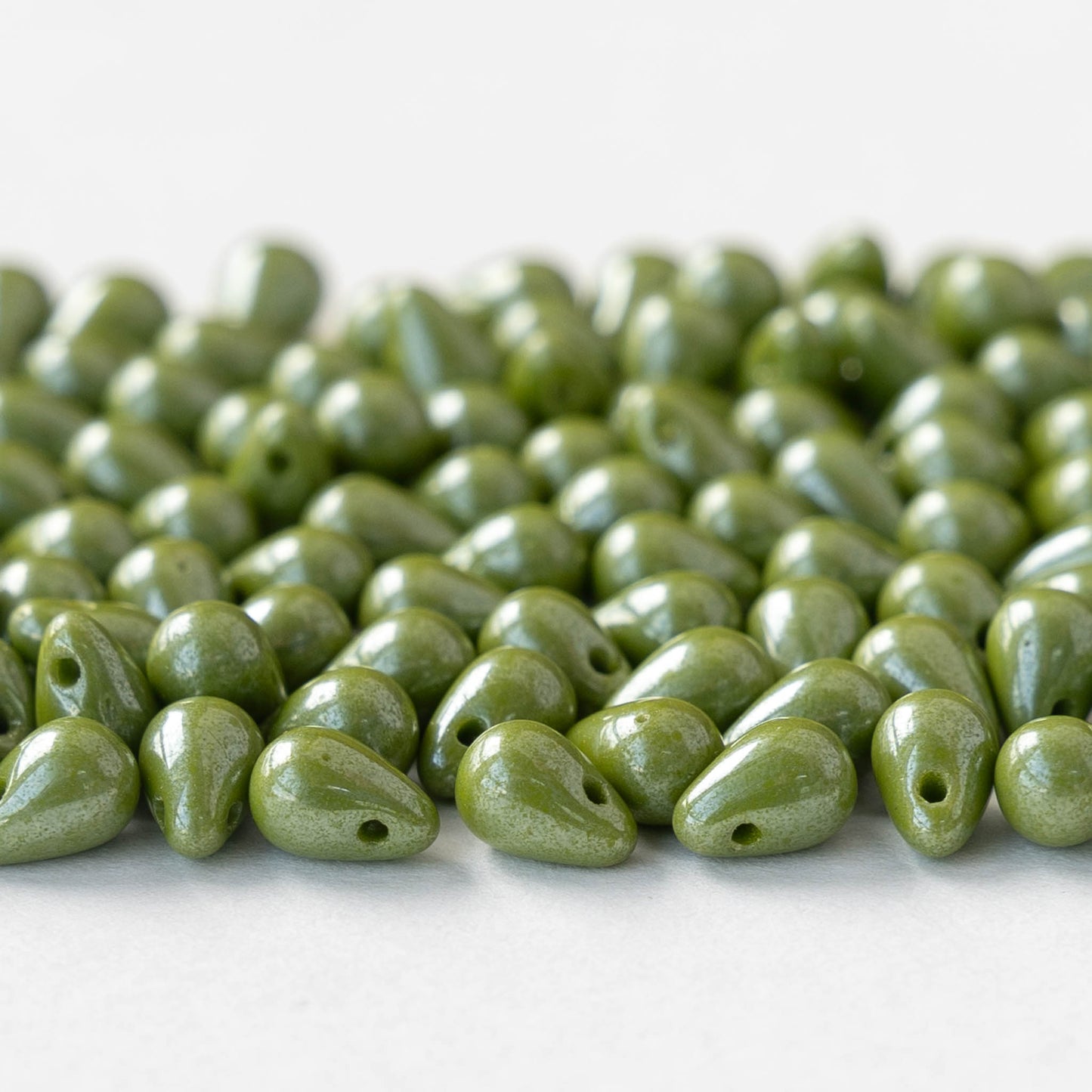 4x6mm Glass Teardrop Beads - Lime Green Luster - 100 Beads