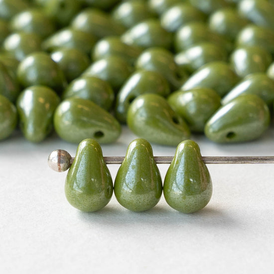 4x6mm Glass Teardrop Beads - Lime Green Luster - 100 Beads