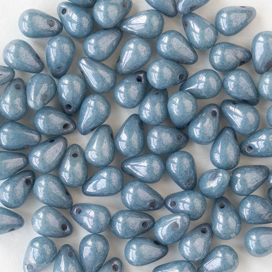 4x6mm Glass Teardrop Beads - Speckled Light Blue - 50 or 100 beads
