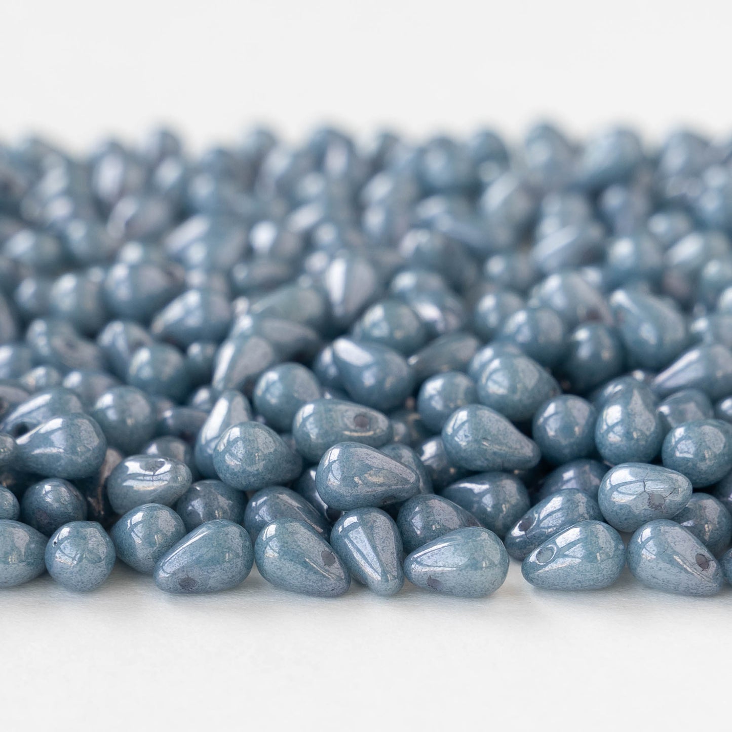 4x6mm Glass Teardrop Beads - Speckled Light Blue - 50 or 100 beads