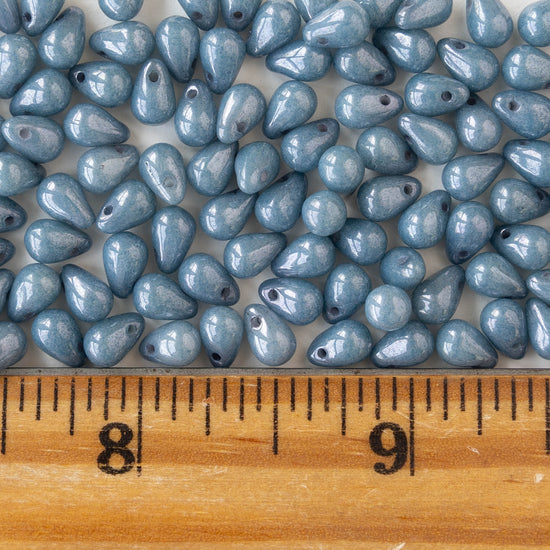 4x6mm Glass Teardrop Beads - Speckled Light Blue - 50 or 100 beads
