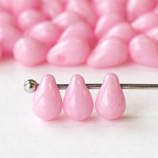 4x6mm Glass Teardrop Beads - Opaque Light Pink - 50 or 100 Beads