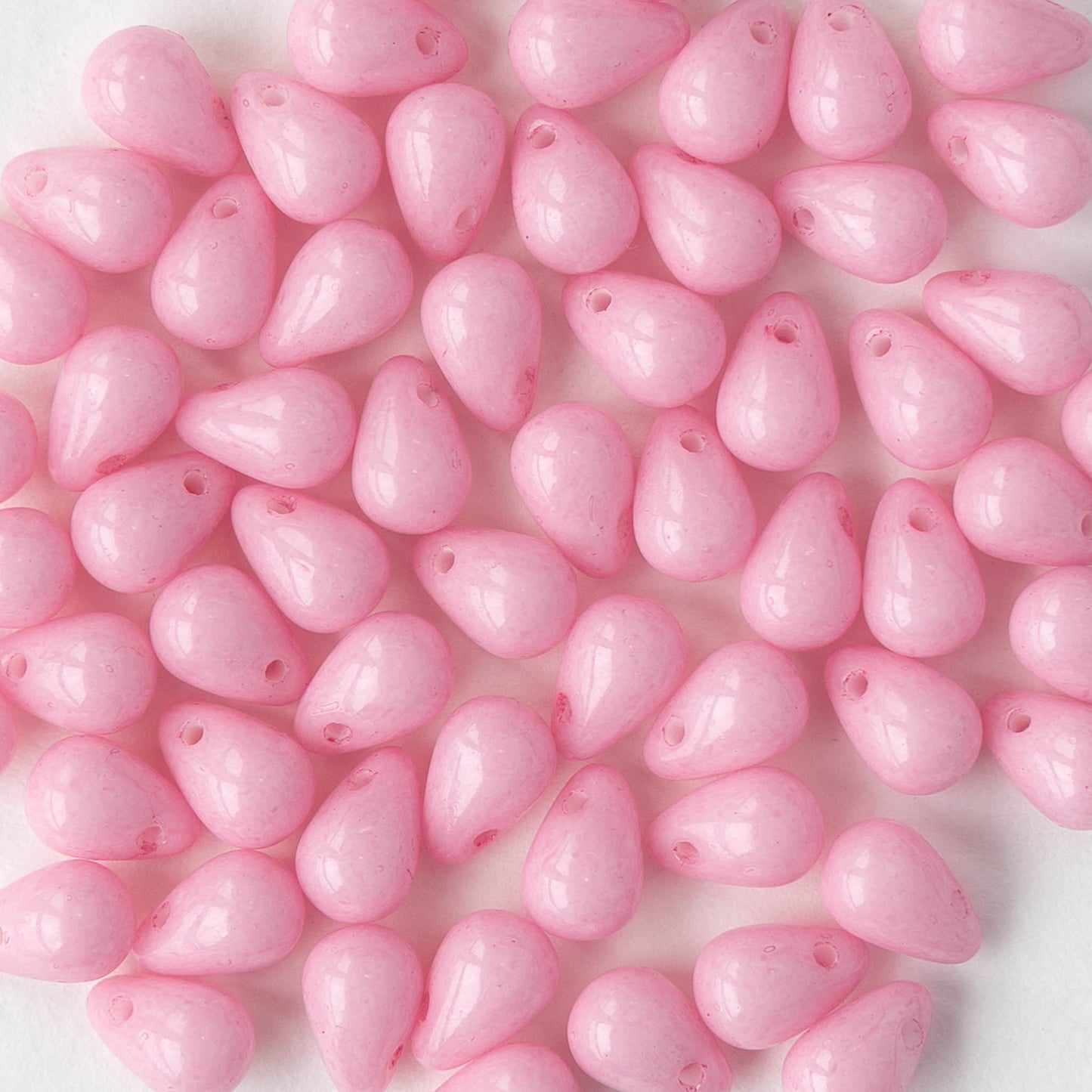 4x6mm Glass Teardrop Beads - Opaque Light Pink - 50 or 100 Beads