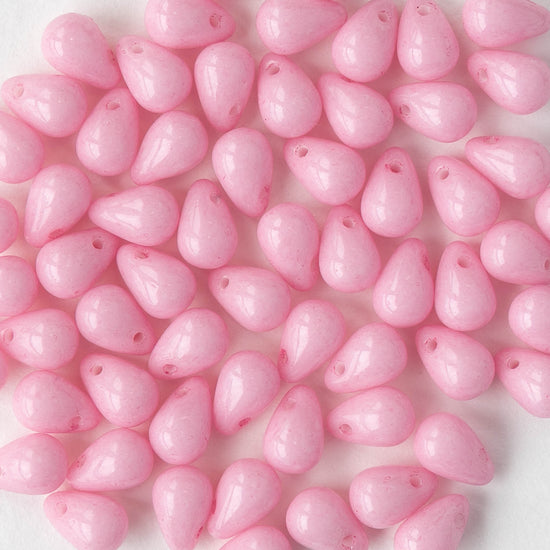 4x6mm Glass Teardrop Beads - Opaque Light Pink - 50 or 100 Beads
