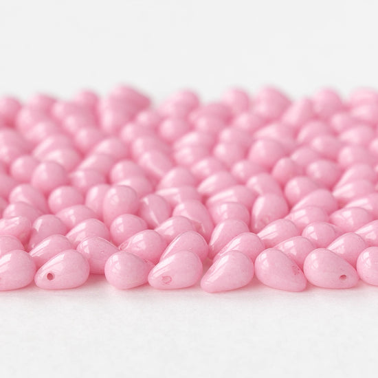 4x6mm Glass Teardrop Beads - Opaque Light Pink - 50 or 100 Beads