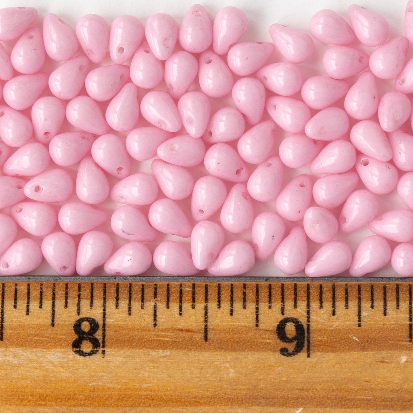 4x6mm Glass Teardrop Beads - Opaque Light Pink - 50 or 100 Beads