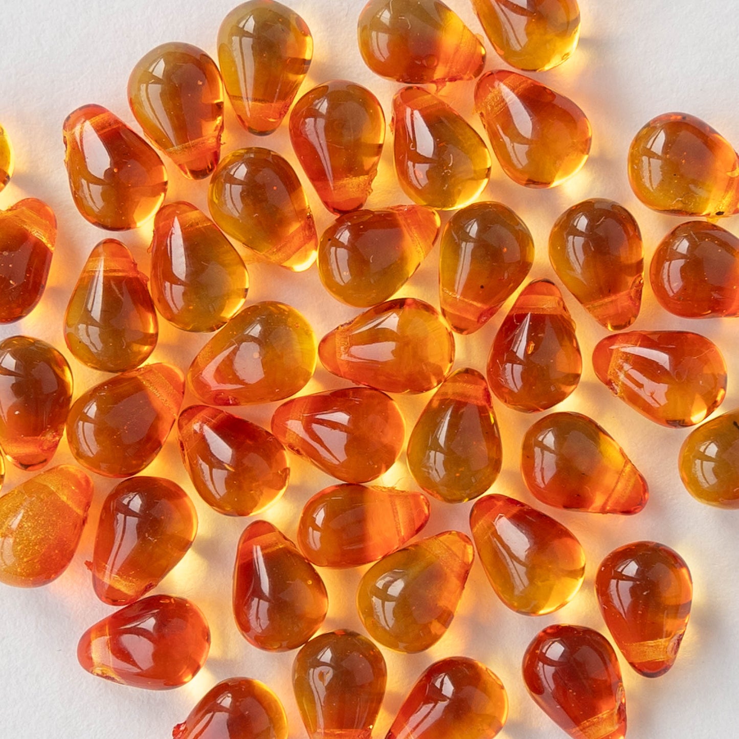 4x6mm Glass Teardrop Beads - Orange Hyacinth - 80 Beads