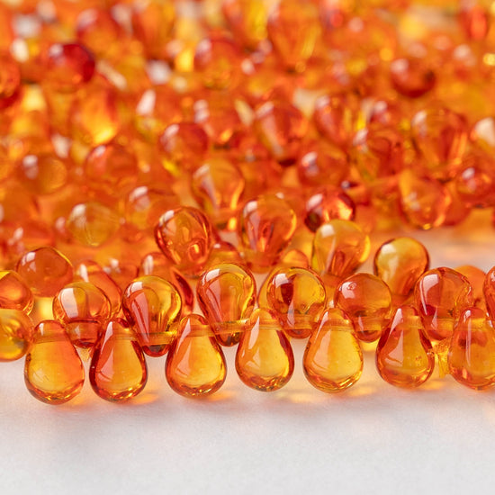 4x6mm Glass Teardrop Beads - Orange Hyacinth - 80 Beads